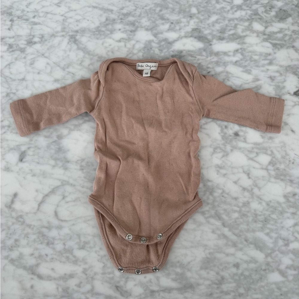 Bebe Organic cotton Pointelle onsie, color Powder Pink, size NB